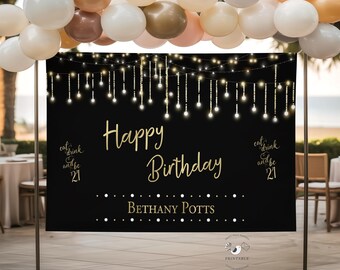 21st Happy Birthday Backdrop - Black and Gold Party Welcome Sign - Party Banner - DIY Printable