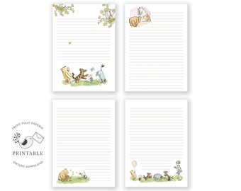 Winnie the Pooh Printable Writing Paper - Stationary Paper - Letter Writing Set - Note Paper, DIY Printable Journal Page, Scrapbooking Paper