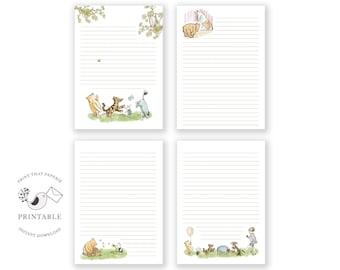Writing Paper - Letter Writing Set - Notes - Journal Page - DIY Printable - Scrapbook - Winnie the Pooh