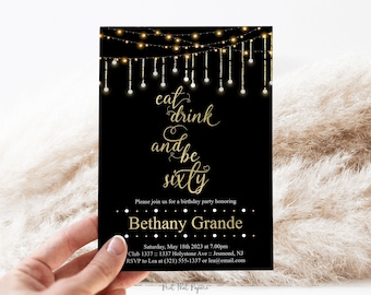 60th Birthday Invitation - Fairy Lights Invitation - Milestone Invite - 60th Birthday Invite