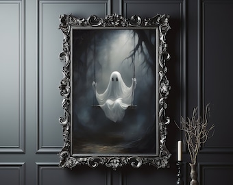 Ghost on a Swing Art Print: Spooky Halloween Decor (Digital Download)