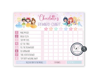 Editable Princess Reward Chart | Kids Chore Behaviour Chart | Instant download | Daily Responsibilities
