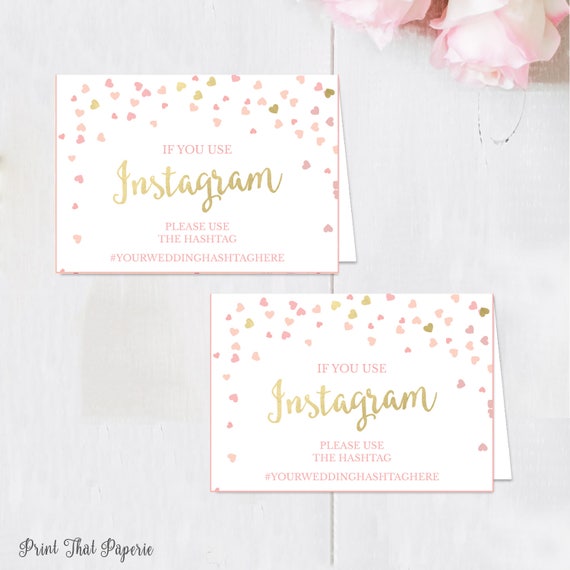 Wedding Instagram Tent Cards - Pink instagram Wedding Sign - Personalized Wedding Hashtag Sign - Wedding Pink Hearts Il_570xn