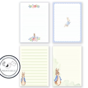 Papel para escrever para impressão Peter Rabbit - Papel estacionário - Conjunto para escrever cartas - Papel para notas Peter Rabbit - Papel para escrever DIY - Álbum de recortes
