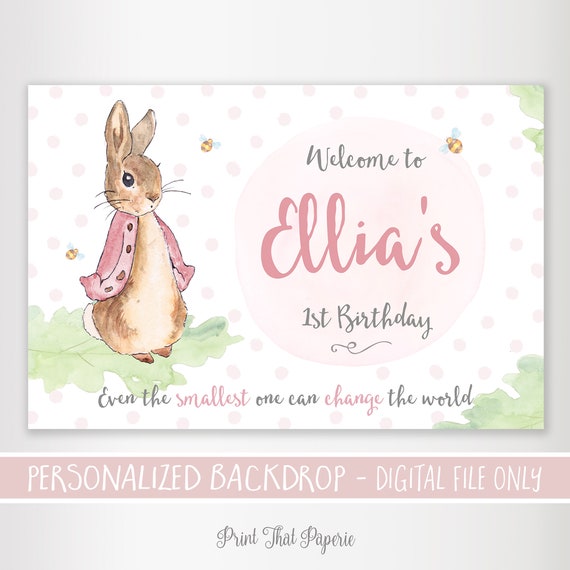 Peter Rabbit Birthday Backdrop - First Birthday Backdrop - Printable Backdrop - Peter Rabbit First Birthday Poster Il_570xn