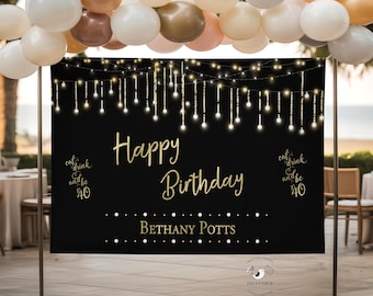 Fondo de Feliz 40 Cumpleaños - Letrero de Bienvenida para Fiestas en Negro y Dorado - Pancarta para Fiestas - Imprimible para Hacer Tú Mismo