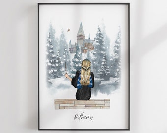 Best Friends Gift - Wizard School Print - Custom BFF - Friends Illustration - Personalized Portrait - Personalized Christmas gift