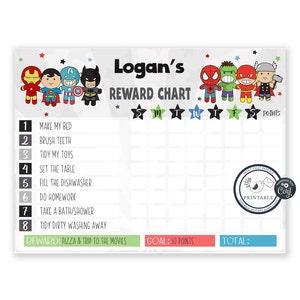 Editable Reward Chart | Kids Chore Chart | Behaviour Chart | Instant download | Editable File | Superhero Chart | Daily Responsibilities