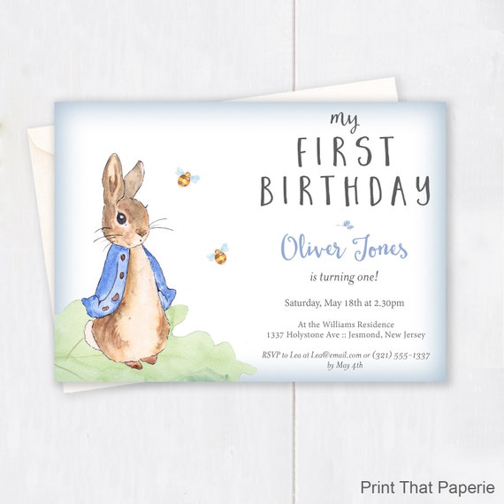 Peter Rabbit Birthday Invitation - First Birthday Invitation - First Birthday Invite - Peter Rabbit Party - Peter Rabbit Birthday Invite Il_570xn