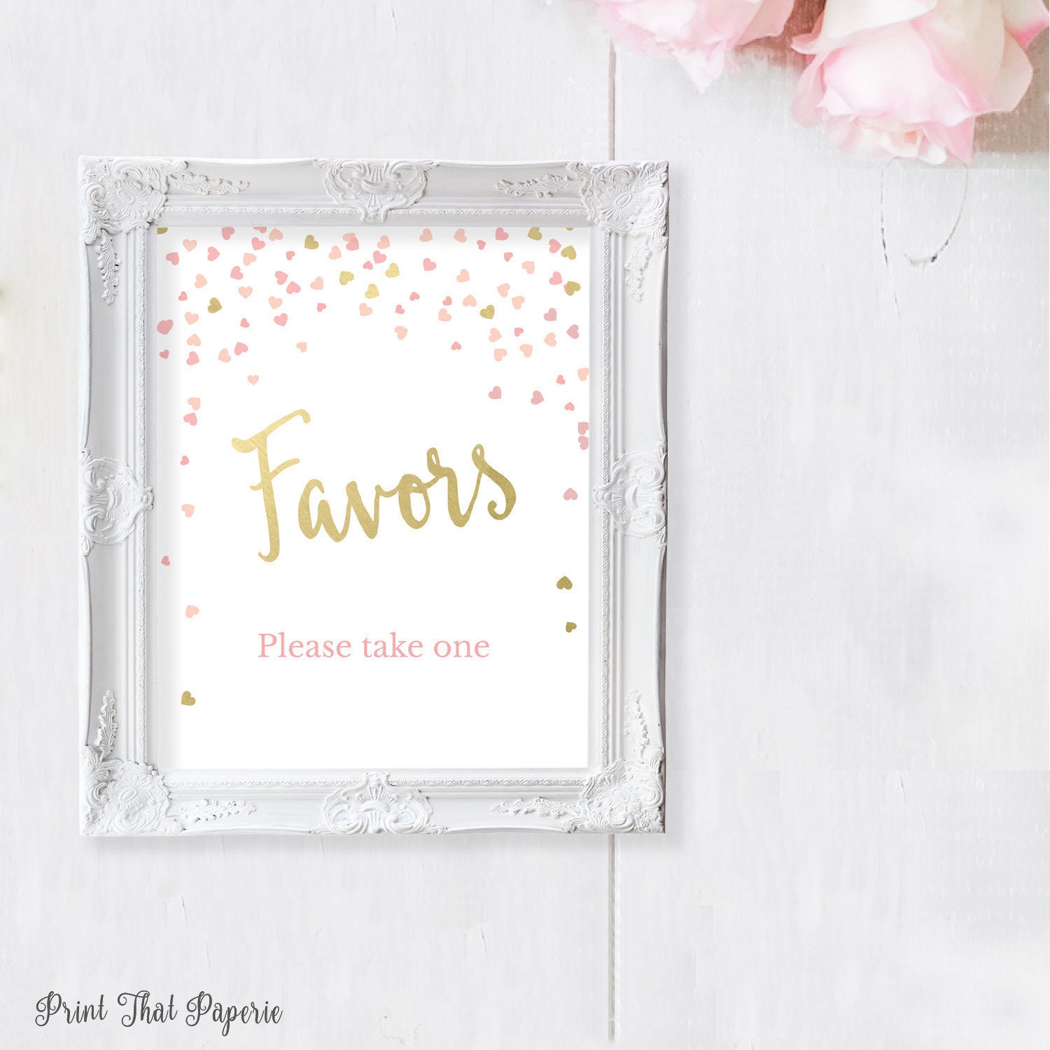 Bridal Shower Favor Sign Favour Sign Pink and Gold Wedding Etsy