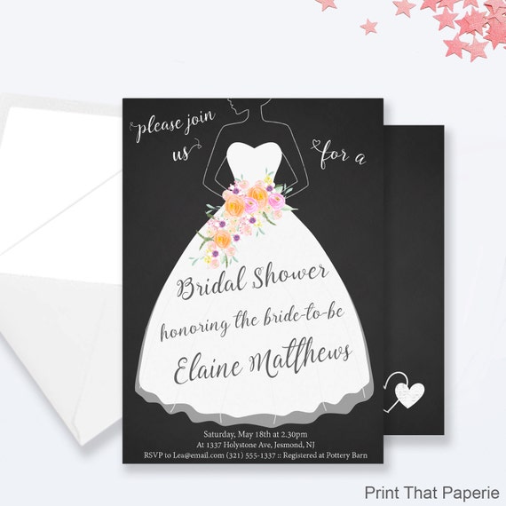 Chalkboard Bridal Shower Invitation - Chalkboard Invitation - Chalkboard Invite - Chalkboard Floral Bridal Shower Invite Il_570xn