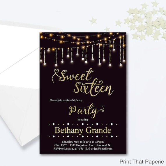 Sweet Sixteen Invitations - Sweet Sixteen Birthday Invitation - Fairy Lights Invitation - Milestone Invite - Sweet Sixteen Birthday Invite Il_570xn
