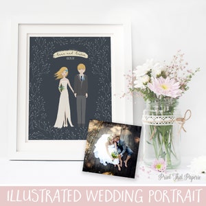Wedding Illustration - Wedding Portrait - Custom Wedding Portrait - Printable - Bride and Groom Portrait - Wedding Gift - Wedding Keepsake