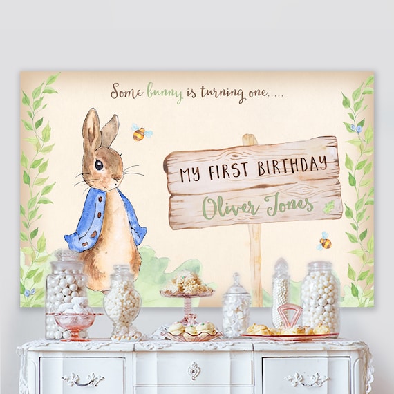 Peter Rabbit Backdrop, Bunny Birthday Backdrop, First Birthday