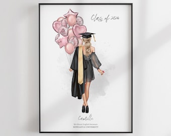 Personalised Graduation Print - Graduation Gift - Custom BFF Gift - University Graduation Print - Personalized Portrait - Personalized Gift