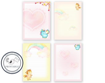 Unicorn Printable Writing Paper - Stationary Paper - Letter Writing Set - Unicorn Note Paper - Printable Journal Pages - Scrapbooking Paper