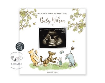 Classic Winnie the Pooh Digital Pregnancy Announcement - Social Media - Instant Download - Customisable add Sonogram and Personal Details