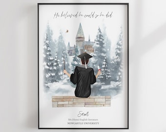 Wizard School Graduation Print - Custom BFF Gift - University Graduation Print - Portrait - Personalized Gift