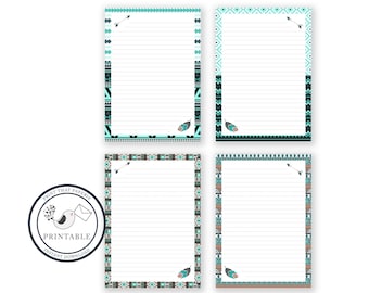 Tribal Printable Writing Paper - Stationary Paper - Letter Writing Set - Tribal Note Paper - Printable Journal Pages - Scrapbooking Paper