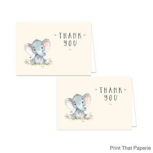 Tarjeta de agradecimiento de elefante imprimible - Descarga instantánea imprimible - Tarjeta de agradecimiento de primer cumpleaños de elefante - Tarjeta de agradecimiento de elefante