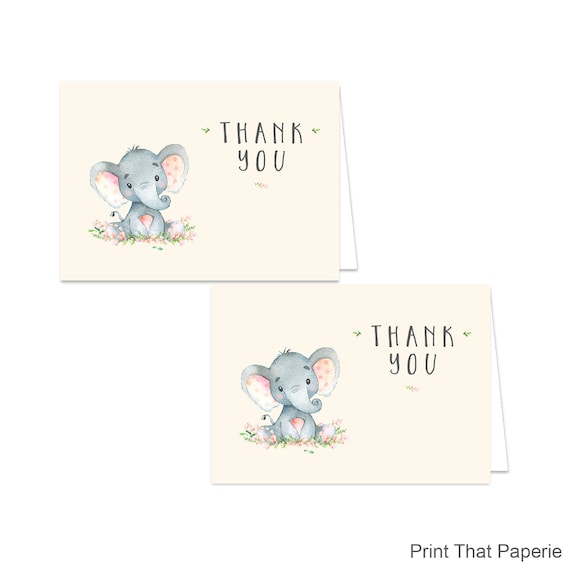 Printable Elephant Thank You Card - Printable Instant Download - Elephant First Birthday Thank You Card - Elephant Thank You Card Il_570xn