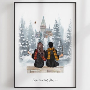 Best Friends Gift - Wizard School Print - Custom BFF - Friends Illustration - Personalized Portrait - Personalized Christmas gift