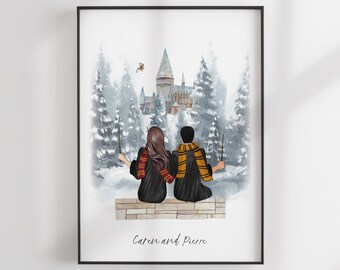 Wizard School Print - Custom Best Friends - Friends Illustration - Personalised Portrait