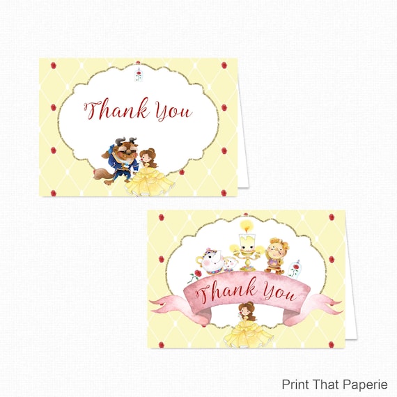Beauty and the Beast Thank You Card Beauty and the Beast Thank You Note Belle Printable. Belle Digital Thank You Card
