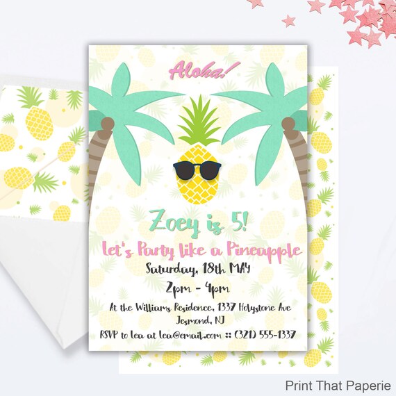 Party like a Pineapple Birthday Invitation - Pineapple Invitation ...