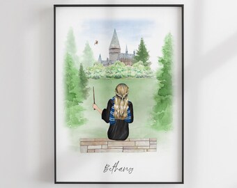 Impresión de la Escuela de Magos - Mejores amigos personalizados - Ilustración de amigos - Retrato personalizado