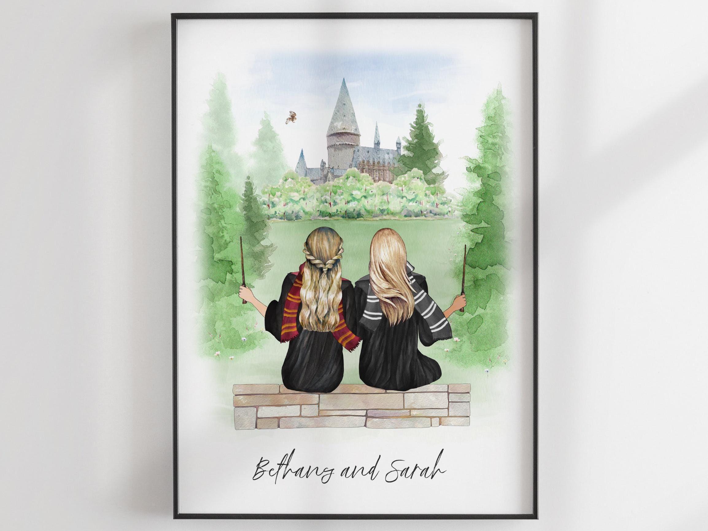 Best Friends Gift - Wizard School Print - Custom BFF - Friends Illustration - Personalized Portrait - Personalized Christmas gift