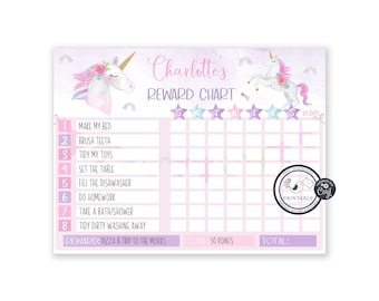 Tabella delle ricompense unicorno modificabile / Tabella dei comportamenti dei bambini durante le faccende domestiche / Download immediato / Responsabilità quotidiane