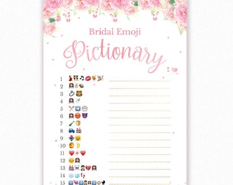 Bridal Shower Game | Emoji Pictionary - Pink and Gold Floral - Wedding Game Instant Download