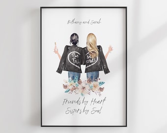 Besties Print - Best Friends Gift - Custom BFF - Friends Illustration - Personalized Portrait - Printable - Personalized Christmas Gift