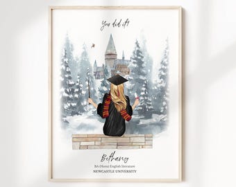 Wizard School Graduation Print - Custom BFF Gift - University Graduation Print - Personalized Graduation Gift