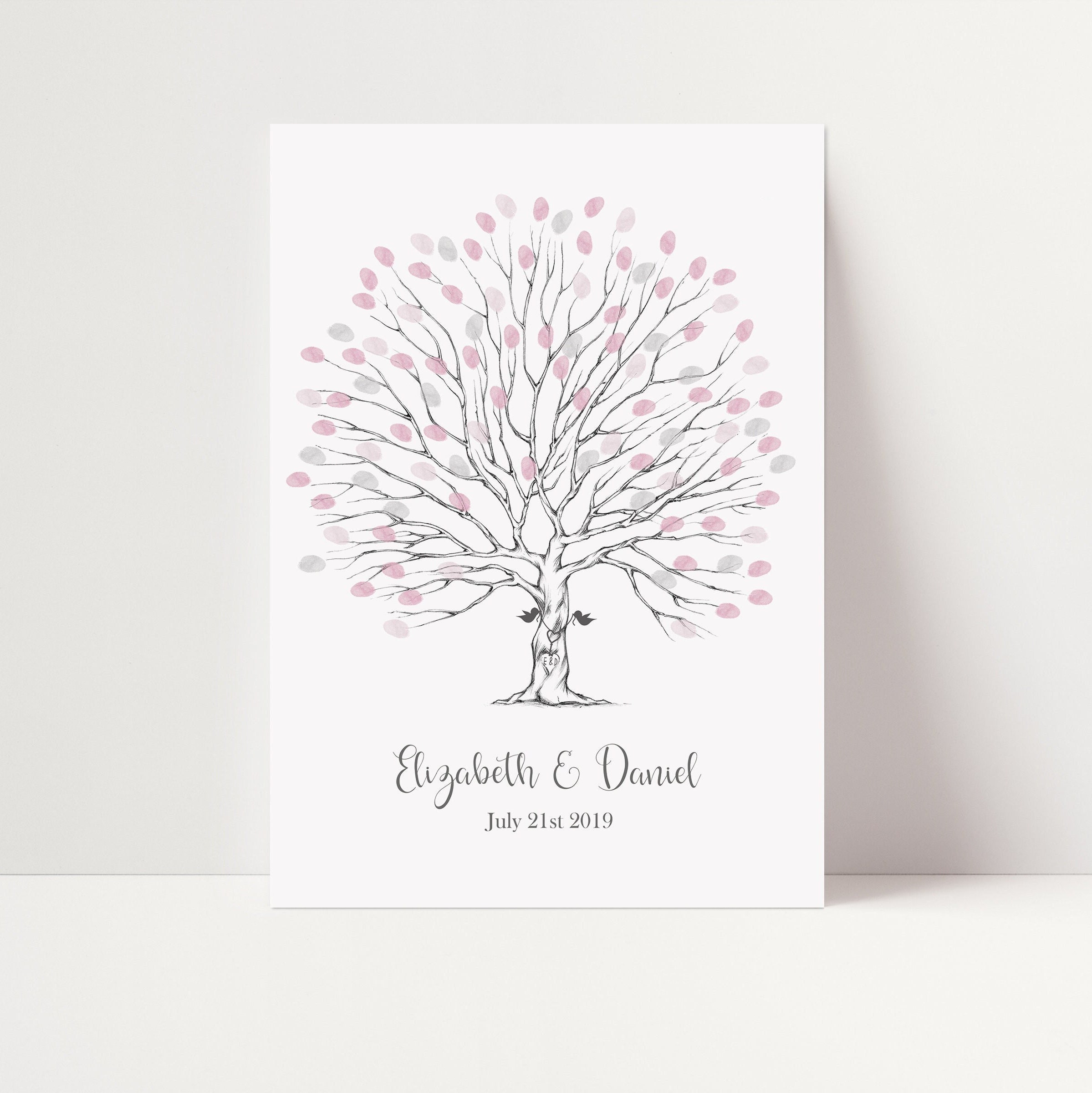 Madyes Tela Per Matrimonio Con Impronte Digitali - Libro Degli Ospiti Personalizzato 50x50 Cm, Albero Delle Lucciole Con Nome E Data, Regalo Coppia