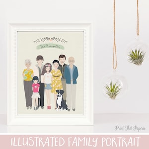Family Portrait with Pets - Couple Portrait - Custom Family Portrait, Family Illustration - Personalized Portrait - Mother&#39;s Day gift