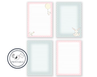 Bunny Printable Writing Paper - Stationary Paper - Letter Writing Set - Bunny Note Paper - Printable Journal Pages, Bunny Scrapbooking Paper