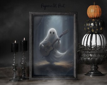 Ghost Playing Guitar Art Print: Spooky Halloween Decor (Digital Download)