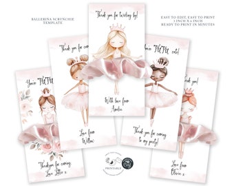 Modello di biglietto con elastico per capelli a forma di ballerina: bomboniera modificabile (download digitale)