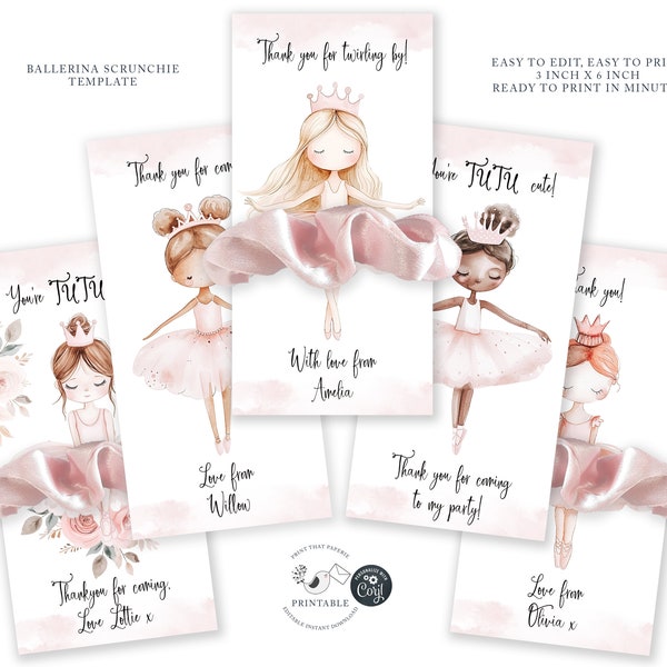 Ballerina Scrunchie Card Template - Editable Instant Download - Scrunchie Favor Holder - DIY Scrunchie Card Display - Ballerina Party Favor