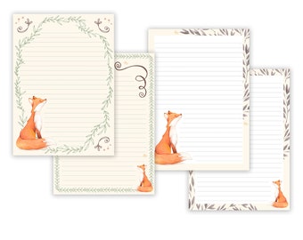 Fox Printable Writing Paper - Stationary Paper - Letter Writing Set - Fox Note Paper - Printable Journal Pages - Fox Scrapbooking Paper