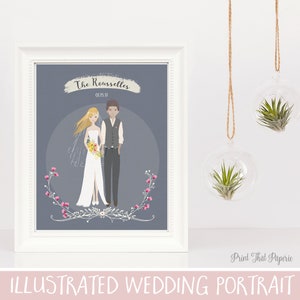 Wedding Illustration - Wedding Portrait - Custom Wedding Portrait - Printable - Bride and Groom Portrait - Wedding Gift - Wedding Keepsake
