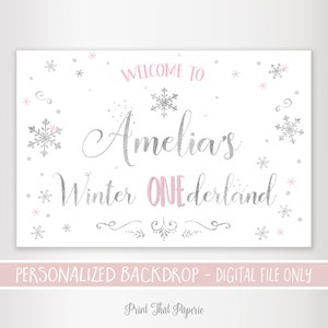 Winter Onederland Banner With Custom Name, With Snowflakes, Winter 1st  Birthday, Glitter Party Decorations, Cursive Banner 