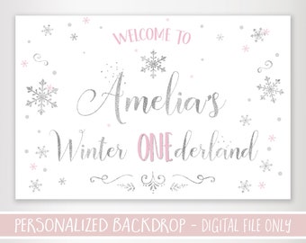 Winter ONEderland Birthday Backdrop - First Birthday Backdrop - Birthday Welcome Printable Backdrop, Winter Wonderland First Birthday Poster