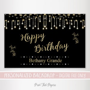 Telón de fondo del 30 cumpleaños - Telón de fondo negro y dorado - Telón de fondo imprimible - Telón de fondo personalizado - Banner de fiesta para adultos - Banner del 30 cumpleaños