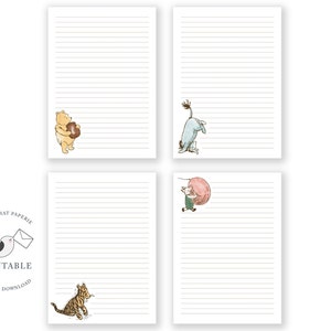 Winnie de Poeh afdrukbaar schrijfpapier - briefpapier - briefschrijfset - notitiepapier, DIY afdrukbare dagboekpagina, scrapbookingpapier