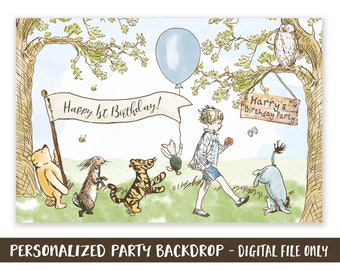 Fondo de cumpleaños de Winnie the Pooh - Letrero de bienvenida para fiesta de cumpleaños - Imprimible para hacer tú mismo