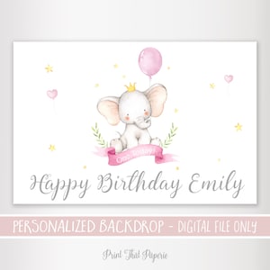 Telón de fondo del cumpleaños del elefante - Mi primer telón de cumpleaños - Telón de fondo imprimible - Cartel del primer cumpleaños del elefante