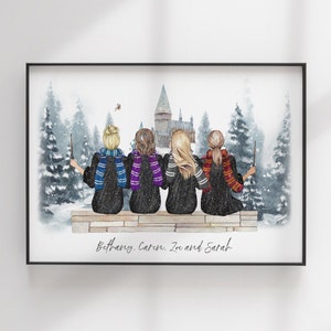 Best Friends Gift - Wizard School Print - Custom BFF - Friends Illustration - Personalized Portrait -Personalized Christmas gift